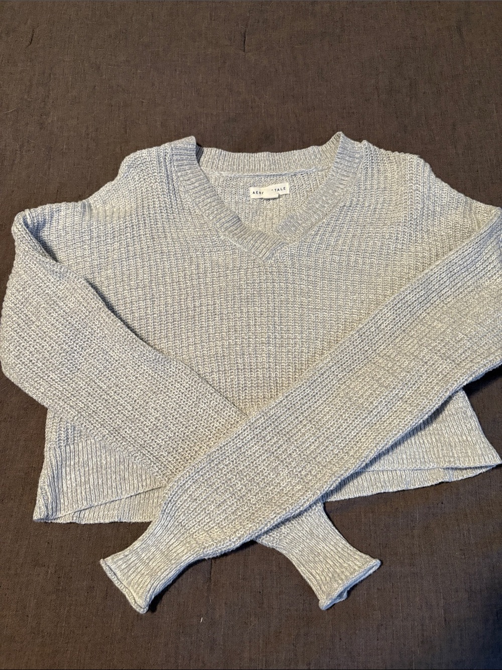 Aeropostale Heather Gray V-Neck Knit Sweater